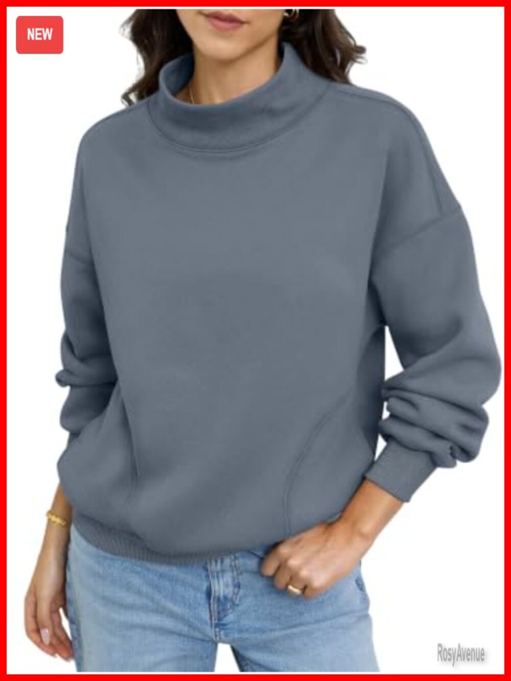 Fleece Mock Neck Sweatshirt Pullover with Pockets Womens Cozy Casual